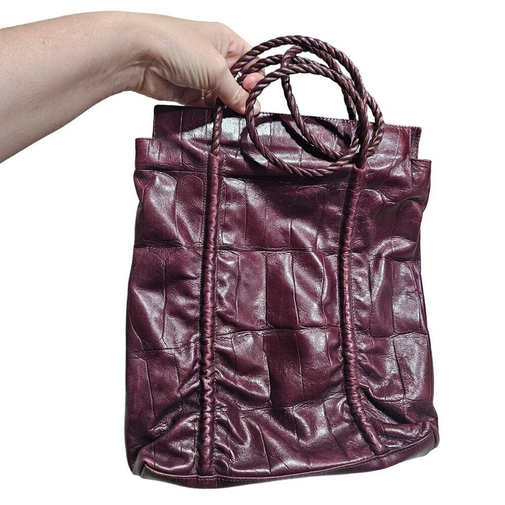 Falor Genuine Leather Burgundy Tote Bag Twisted Handles‎ Made in Italy